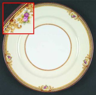 Meito V1819 (F & B Japan) Dinner Plate, Fine China Dinnerware   Red & Tan Border