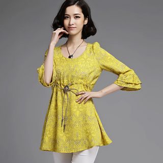 Loongzy Womens High Waist 3/4 Sleeve Floral Print Yellow Dress