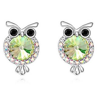 Xingzi Womens Charming Green Owl Pattern Made With Swarovski Elements Crystal Stud Earrings