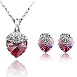 Xingzi Womens Elegant Fuchsia Heart Pattern Made With Swarovski Elements Crystal Necklace And Stud Earrings