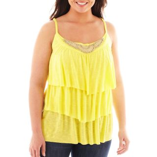 By & By Sleeveless Embellished Neck Tiered Top, Yellow, Womens