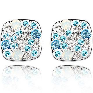 Xingzi Womens Charming Blue Square Made With Swarovski Elements Crystal Stud Earrings