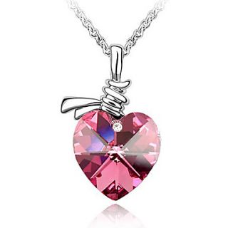 Xingzi Womens Elegant Fuchsia Heart Made With Swarovski Elements Crystal Dangling Necklace