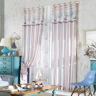 (One Pair) Neoclassical Red And Blue Striola Energy Saving Curtain