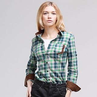 Veri Gude Womens Bodycon Long Sleeve 100% Cotton Check Green Shirt