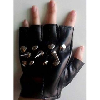 Mens Black Rivet Punk Hip Hop Halloween Fingerless gloves
