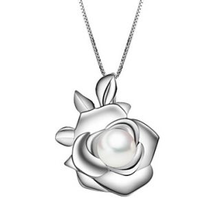 Womens 925 Sterling Silver Pearl Flower Necklace