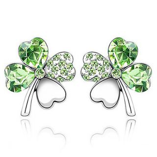 Xingzi Womens Charming Green Clover Pattern Made With Swarovski Elements Crystal Earrings