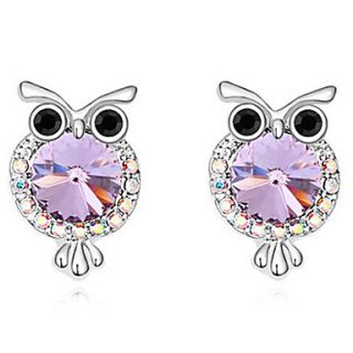 Xingzi Womens Charming Purple Owl Pattern Made With Swarovski Elements Crystal Stud Earrings