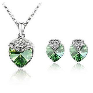 Xingzi Womens Charming Olive Heart Pattern Made With Swarovski Elements Crystal Necklace And Stud Earrings