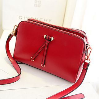 NPSJ Womens Simple Red Double Zipper Leather Portable Shoulder Bags 04 8