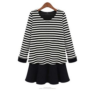 Zhulifang Womens Stripe Long Sleeves Round Neck Dress