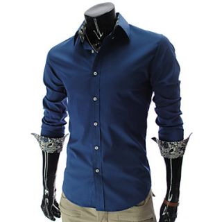 Cocollei mens luxury lapel long sleeve casual shirt (navy blue)