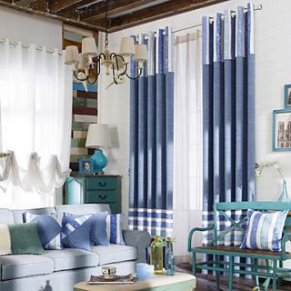 (One Pair) Mediterranean Fresh Style Pure Blue Solid Energy Saving Curtain