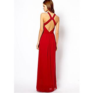 VICSTAR Womens Slim Backless Chiffon Long Pattern Dress(Screen Color)