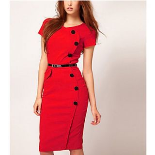 Yyys Casual Slim Short Sleeve Ol Dress(Red)