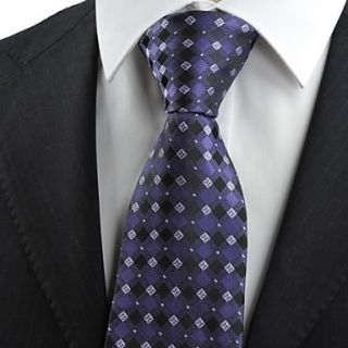 Tie Purple Black Flora Checked Classic Mens Tie Necktie Wedding Holiday Gift