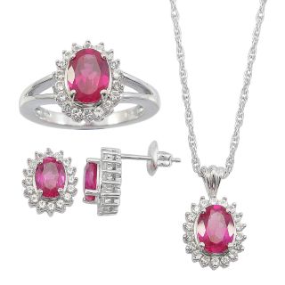 Lab Created Ruby & White Sapphire 3 pc. Oval Jewelry Set, Womens