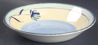 Pier 1 Tranquility Coupe Soup Bowl, Fine China Dinnerware   Blue&Yellow Bands,Gr
