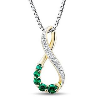 Fashion 10K Yellow Gold with Created Emerald and Natural Diamonds Womens Necklace