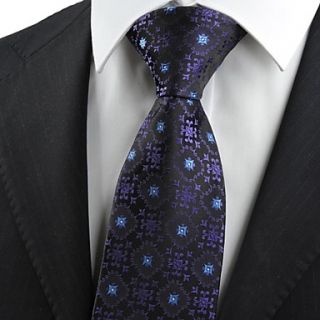 Tie Purple Black Bohemian Floral Checked Fashion Mens Tie Necktie Holiday Gift