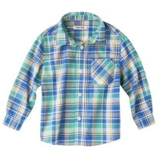 Cherokee Infant Toddler Boys Plaid Button Down Shirt   Blue 5T