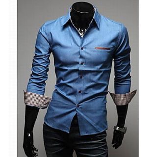 Chaolfs Mens Gilded Leather Washing Long Sleeve Denim Shirt (Light Blue)