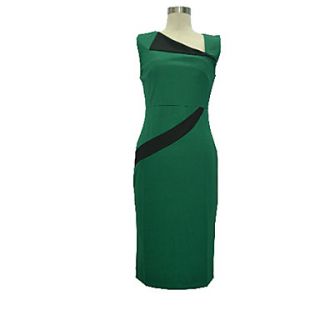 Yyys Casual Sleeveless Slim Contrast Color Pencil Dress(Green)