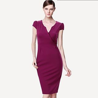 Yyys Casual Ol V Neck Short Sleeve Big Size Dress(Purple)