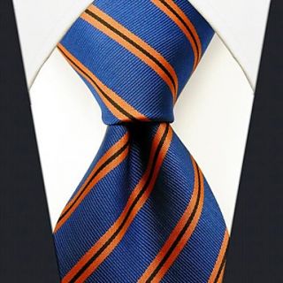 Mens Business Stripe Navy Blue Silk Necktie