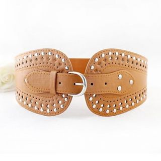 Women Accessories New Design Fashion Black Brown Pu Leather Silver Plated Buckle Elastic Belts