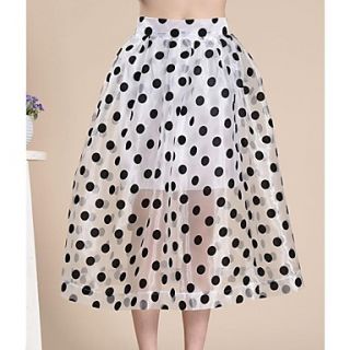 Womens Retro Organza Fabric White Background And Black Polka Dot Skirt