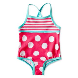 GIGGLE giggleBABY Dot and Striped 1 pc. Swimsuit   Girls newborn 24m, Pink,