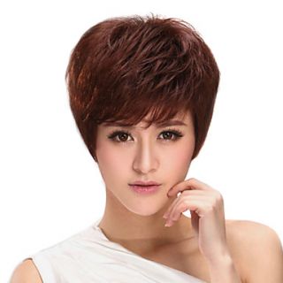 Young Grace Human Hair Side Bangs Capless Long Straight Chestnut Brown Hair Wig