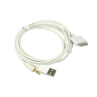 3 in 1 USB 3.5mm AUX Audio/Data/Charger Cable for iPod, iPhone and iPad (White)