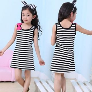 Girls Bow Strip Sleeveless Princess Straight Dress