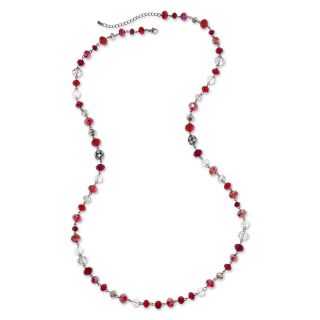 Red, Hematite & Clear Bead Extra Long Necklace