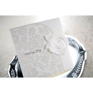 Elegant Embossed White Rose Tri fold Wedding Invitation (Set of 50)
