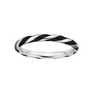 Sterling Silver Black Enamel Twist Ring, White, Womens