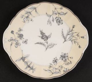 Nikko Herb Garden Handled Cake Plate, Fine China Dinnerware   Gray Flowers&Leave