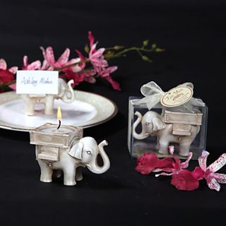 Lucky Elephant Antique Ivory Finish Tea Light Holder