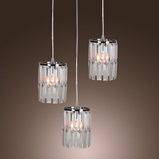 Modern Bar Pendant Light with 3 Lights in Crystal Shade