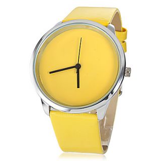 Womens Casual Style Yellow PU Band Quartz Wrist Watch