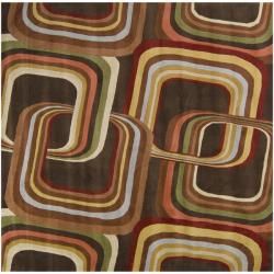 Hand tufted Brown Contemporary Geometric Square Mayflower Wool Rug (8 Square)