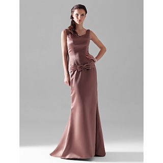 Sheath/Column V neck Straps Floor length Satin Bridesmaid Dress