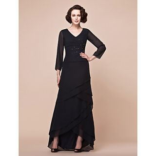 A line V neck Asymmetrical Chiffon And Matte Satin Mother Of The Bride Dress