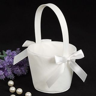 Sweet Bow Flower Basket In White Satin