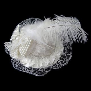 Gorgeous Lace/ Satin With Imitation Pearl/ Feather Wedding Bridal Hat/ Headpiece