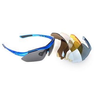 Sports Sun Glasses Cycling Goggle 5 UV400 Polarized Lens with Blue Frame