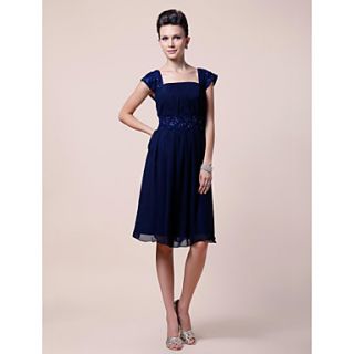 A line Square Short Sleeve Knee length Chiffon Mother of the Bride Dress